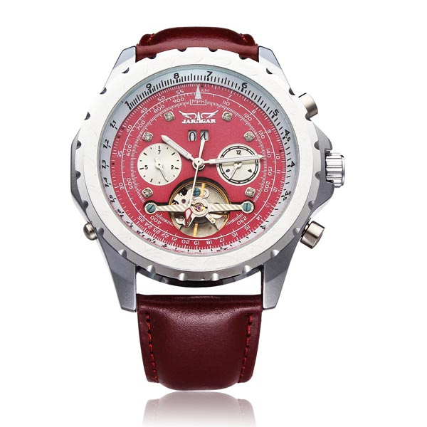 JARAGAR Brand Luxury Automatic Mechanical Tourbillon PU Leather Red Men Wrist Watch Calendar Men's Watches Free Ship JARAGAR Brand Luxury Automatic Mechanical Tourbillon PU Leather Red Men Wrist Watch
