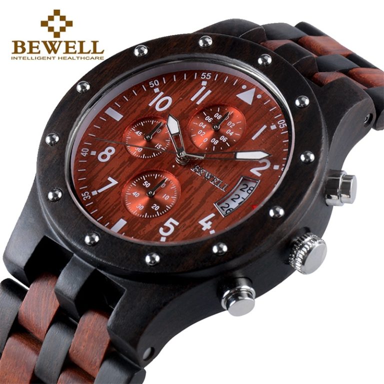 BEWELL Luxury Brand Men's Wood Quartz Wrist Watch Men Sport Waterproof Watch Man Chronograph Clock Relogio Masculino 109D 1 BEWELL Luxury Brand Men's Wood Quartz Wrist Watch Men Sport