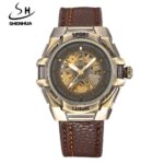 New Men Watches SHENHUA Leather Band Skeleton Automatic