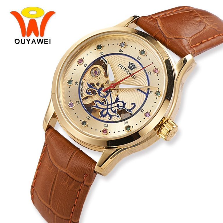 Luxury Gold Skeleton Automatic Wrist Watch Women OUYAWEI Fashion Mechanical Wristwatches Transparent Leather Clock montre femme Luxury Gold Skeleton Automatic Wrist Watch Women OUYAWEI Fashion