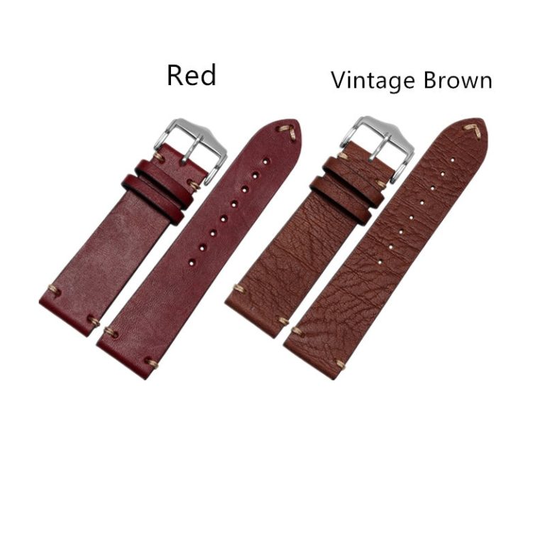 CARLYWET 20 22mm Man Women Handmade C Leather Brown Black Red Blue VINTAGE Wrist Watch Band Strap Belt Silver Polished Buckle 2 CARLYWET Man Women Handmade C Leather VINTAGE Wrist Watch Band Strap