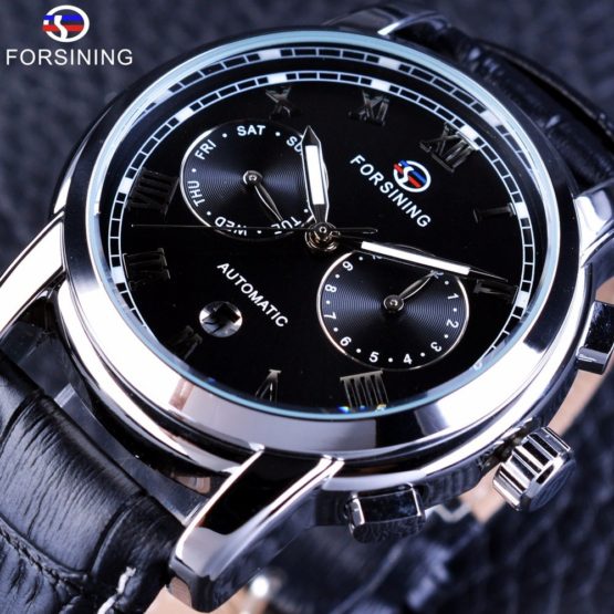 Forsining Two Eyes Calendar Display Fashion Design Waterproof Male Wrist Watch