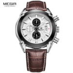 megir fashion leather sports quartz watch for man military chronograph
