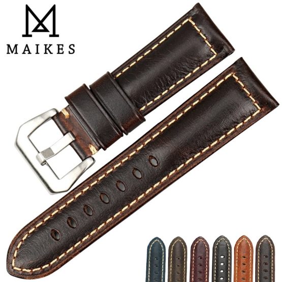 MAIKES Vintage brown watch band 20 22 24 26mm handmade Italian leather