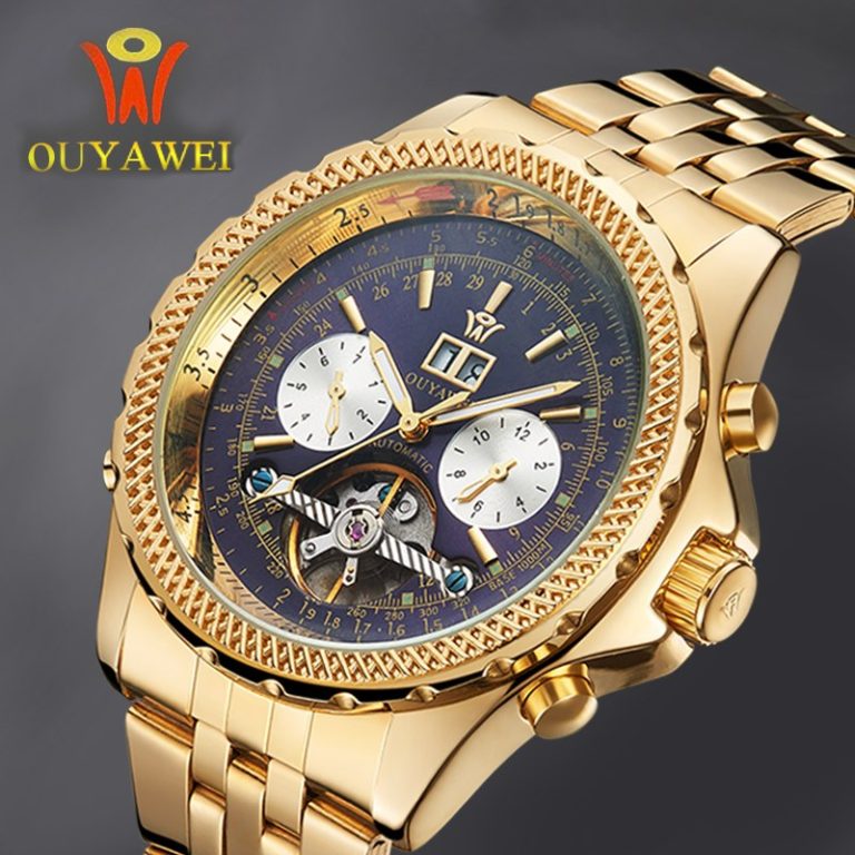 Mechanical Automatic Gold Watch Men Luxury Brand OUYAWEI Tourbillon Male Wrist Watch Stainless Steel Business Black Wristwatches Mechanical Automatic Gold Watch Men Luxury Brand OUYAWEI Tourbillon