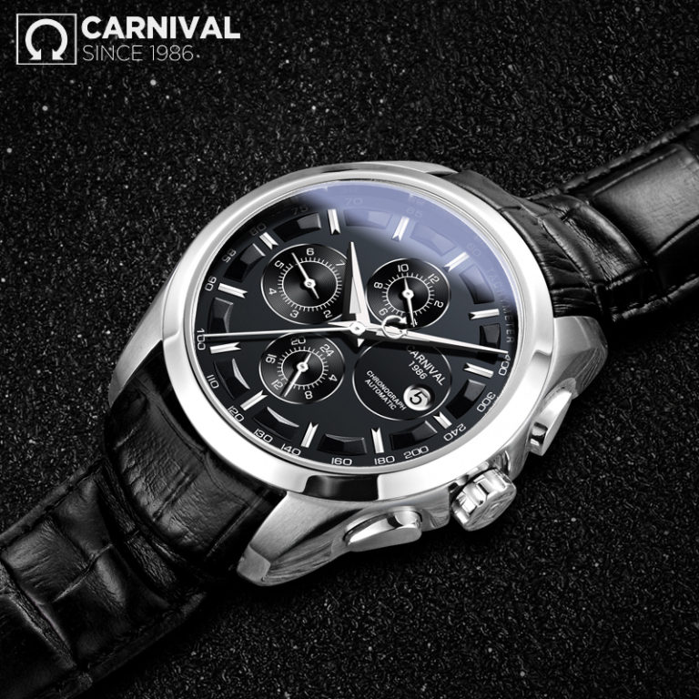 CARNIVAL Top Brand Luxury Fashion Leather Men Watch Casual Business Style