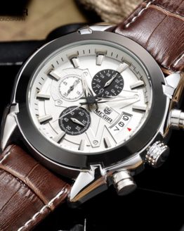 megir fashion leather sports quartz watch for man military chronograph