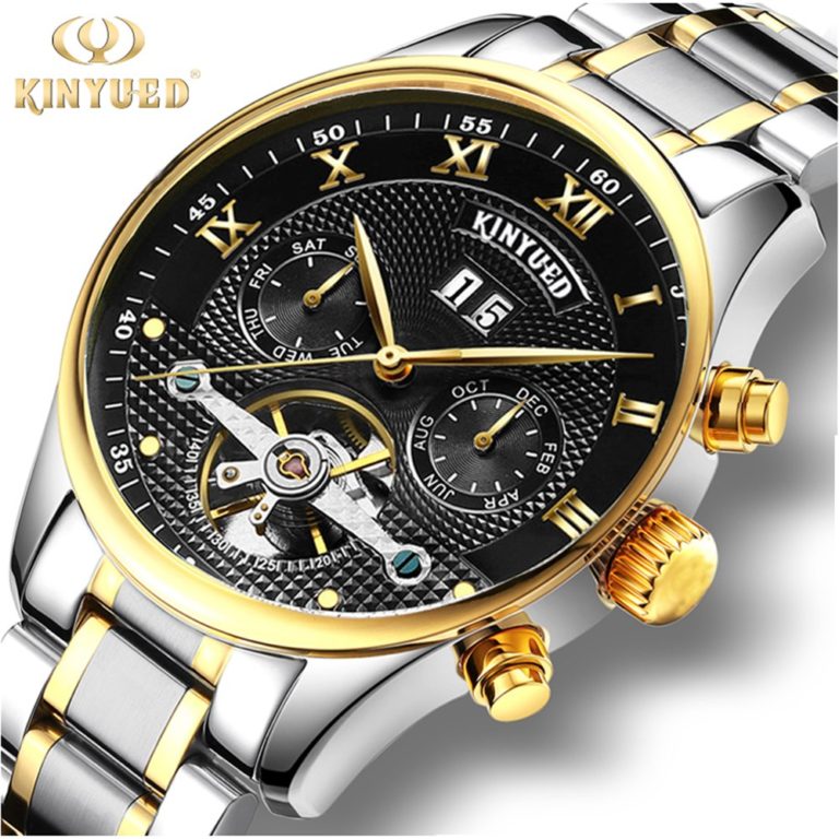 2017 KINYUED Skeleton Tourbillon Mechanical Watch waterproof Classic Black Gold Stainless Steel Mechanical Wrist Watches 2017 KINYUED Skeleton Tourbillon Mechanical Watch waterproof