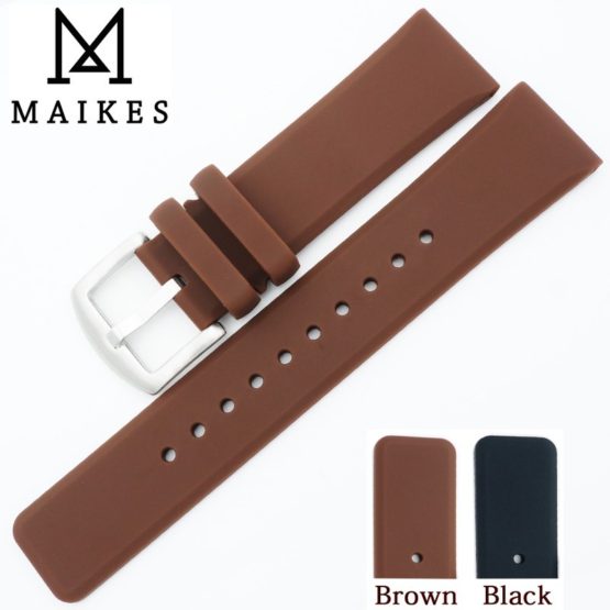 MAIKES New Rubber Watch Strap Brown 22mm Silicone Watch Band