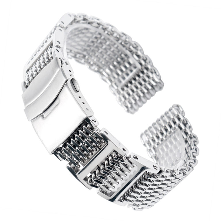 20/22/24mm HQ Shark Mesh Silver Stainless Steel Watchband Replacement Bracelet Men Folding Clasp with Safety Watch Band Strap 1 20/22/24mm Silver Stainless Steel Watchband Replacement Bracelet Men