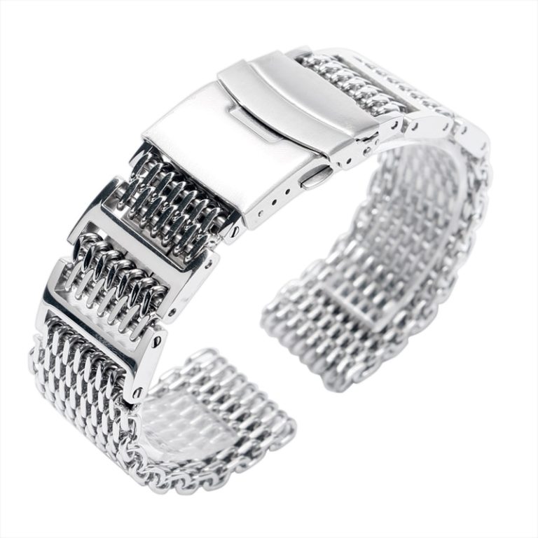 20mm 22mm 24mm Luxury Silver Stainless Steel Shark Mesh Watch Band