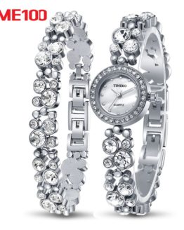 Time100 Women Bracelet Watches Fashion Quartz Watch Silver Diamond