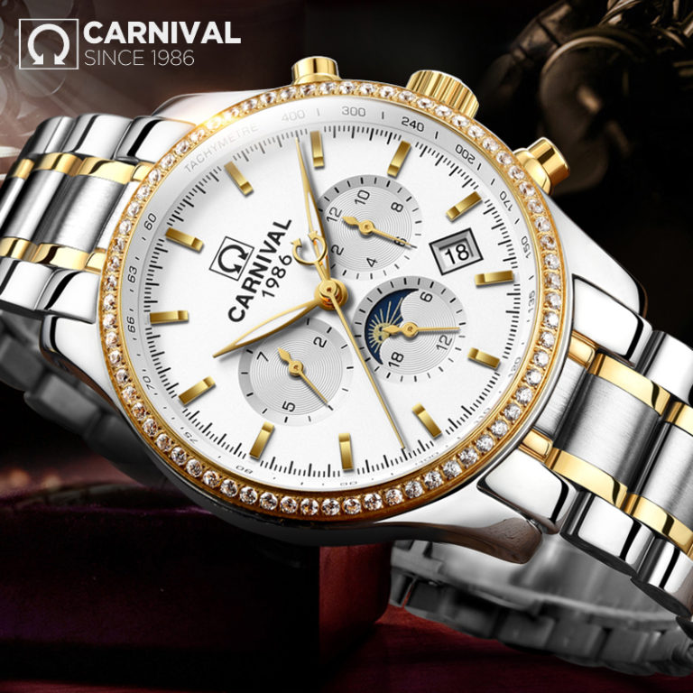 Men's Watch CARNIVAL Top Luxury Brand Male Steel Automatic Mechanical Watch Men Multi-fuction Military Luminous Wrist Watches Men's Watch CARNIVAL Top Luxury Brand Male Steel Automatic Mechanical