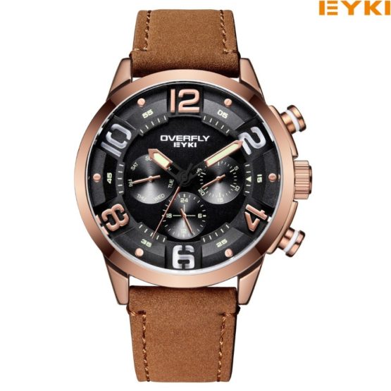 EYKI Brand Men Watch Casual Leather Watches Waterproof Quartz Watch