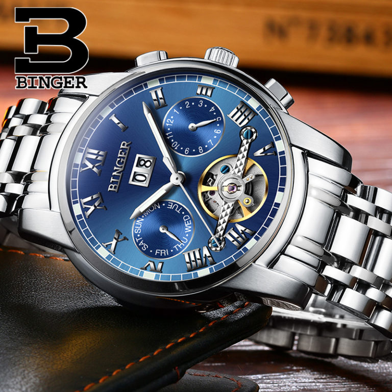 Switzerland Mechanical Watch Men Wristwatches Sapphire Binger