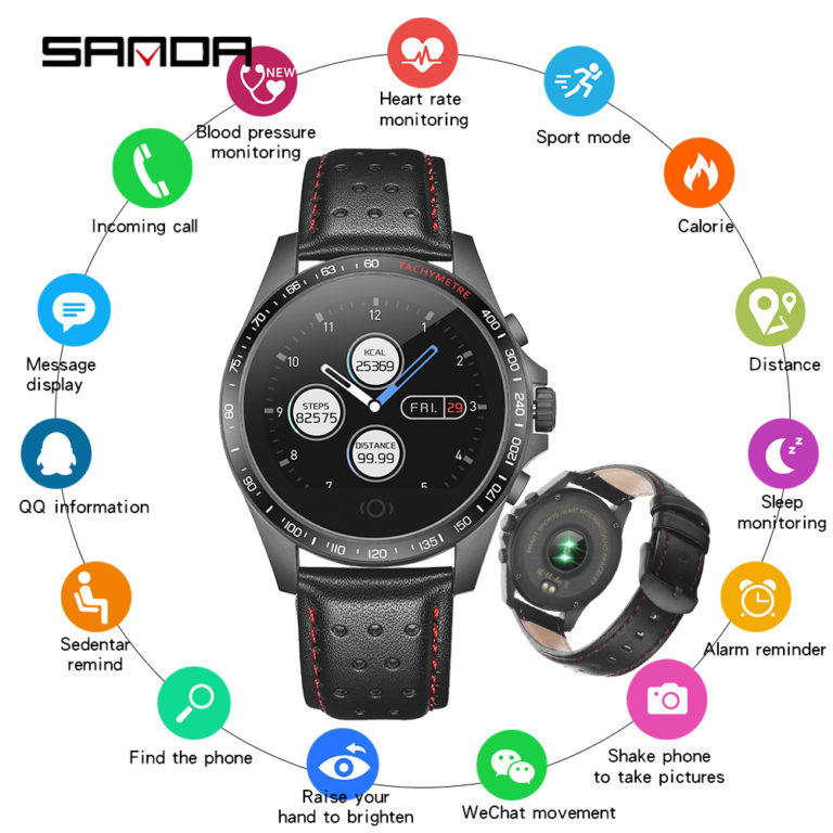 SANDA Bluetooth Smartwatch Sport Fitness Bracelet Leather Watches Men Women Heart Rate Sleep Tracker Smart Watch for iOS Android 1 SANDA Bluetooth Smartwatch Sport Fitness Bracelet Leather Watches