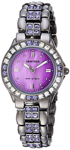 Armitron Women's Purple Swarovski Crystal Accented Gunmetal Bracelet Watch