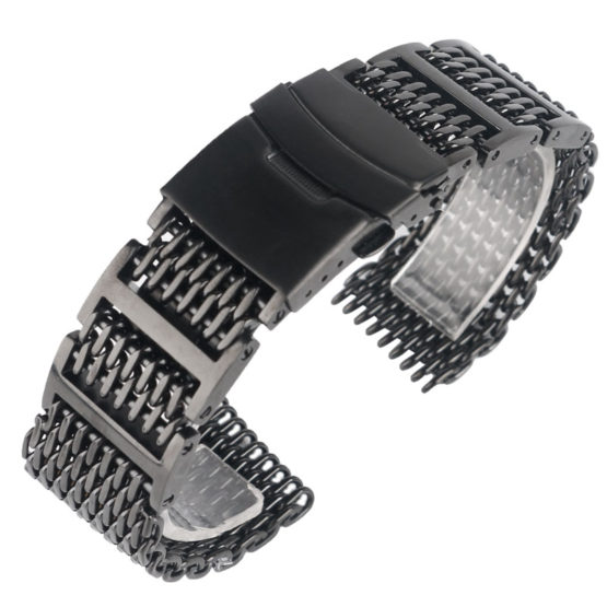 20mm 22mm 24mm 36L Black Stainless Steel Shark Mesh Watch Band