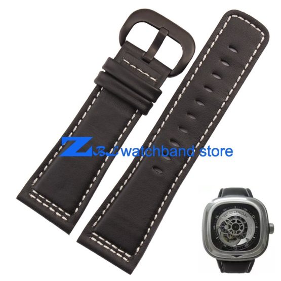 Mens Leather Bracelet Watch band High quality Smooth Black Genuine Leather