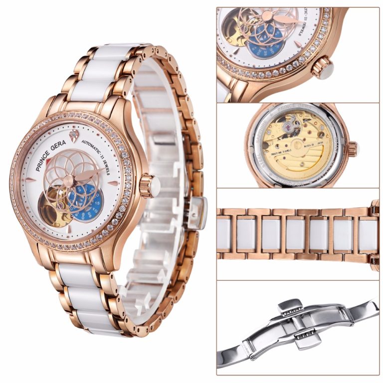 PRINCE GERA Women Luxury Rose Gold Two-tone Ceramic Wrist Watch