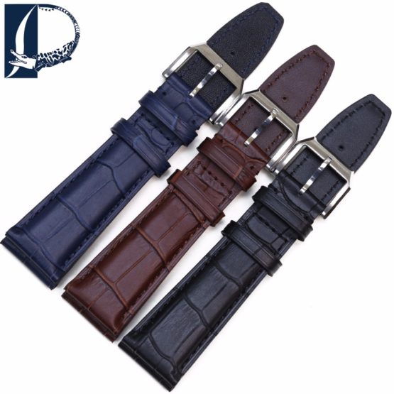 Pesno 20mm 22mm Bamboo Grain Watch Band Genuine Leather Strap