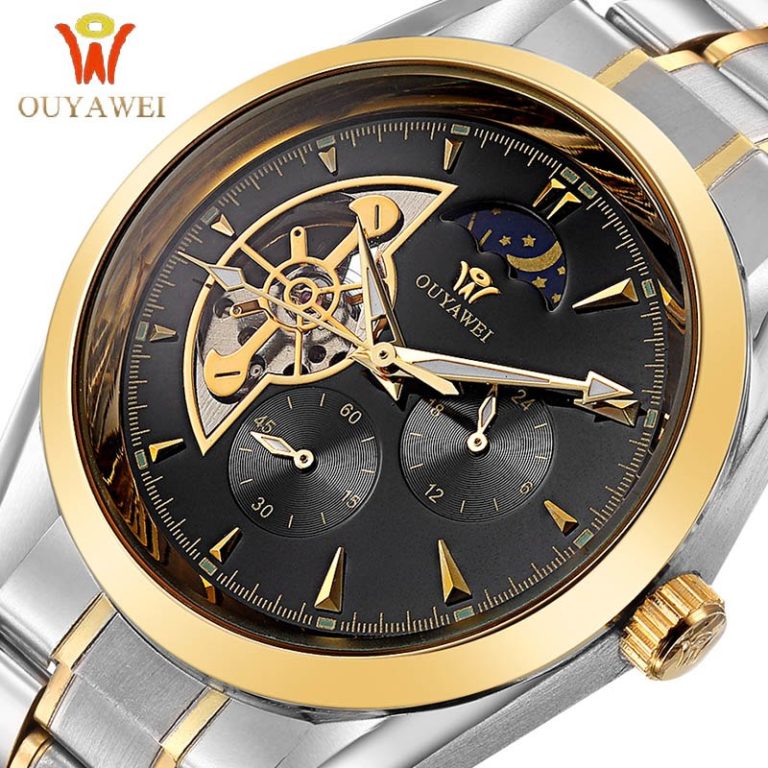 OUYAWEI GOLD Mechanical Wrist Mens Watch Top Brand Luxury Automatic Clock Men 22mm Stainless Steel Skeleton Reloj Hombre OUYAWEI GOLD Mechanical Wrist Mens Watch Top Brand Luxury Automatic