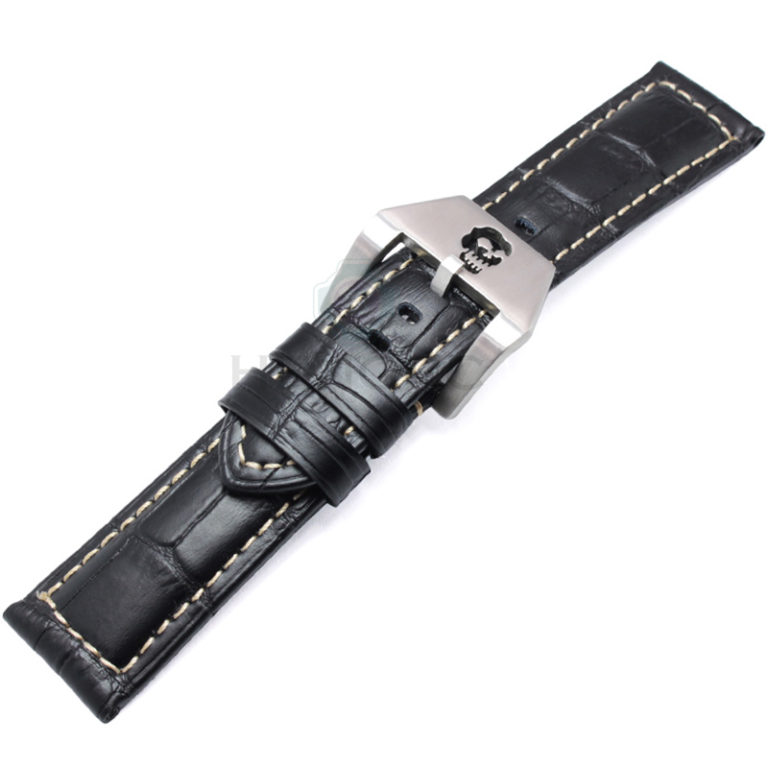 HENGRC Watchbands 22mm 24mm Brown Black Genuine Leather Women Wen Watch Band Strap Metal Skull Hollow Buckle Panerai Accessories 2 HENGRC Watchbands 22mm 24mm Brown Black Genuine Leather