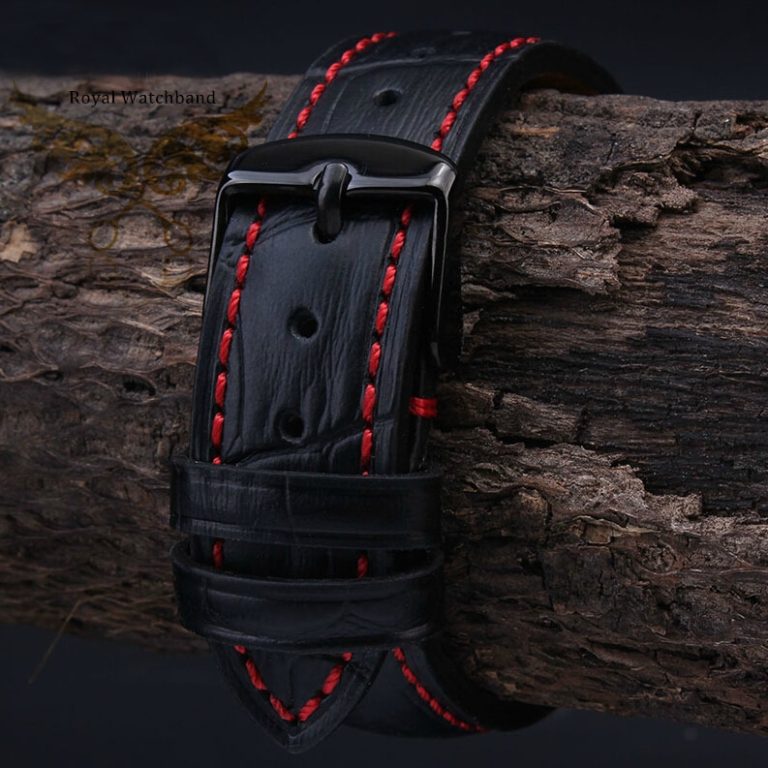 18mm 19mm 20mm 21mm 22mm 23mm 24mm NEW Mens High quality Genuine Leather Black Croco Grain Red Stitch Watch Band Strap 1 NEW Mens High quality Genuine Leather Black Croco Stitch Watch Band Strap