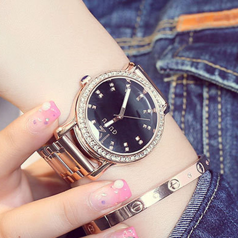 GUOU Top Brand Luxury Women's Watches Rose Gold Diamond Ladies