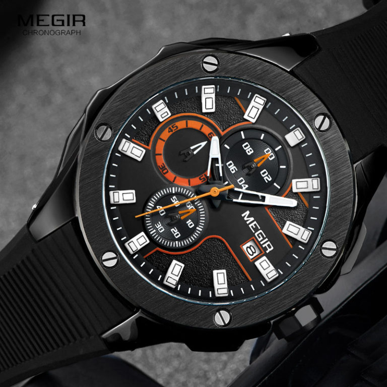 Megir Chronograph Luminous Hands Silicone Bracelet Mens Army Military Watches