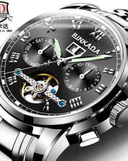Hot BINKADA Luxury Brand Sports Men's Automatic Skeleton Mechanical Watch