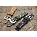 ZLIMSN Thick Genuine Leather Brown Black Watch Band Strap