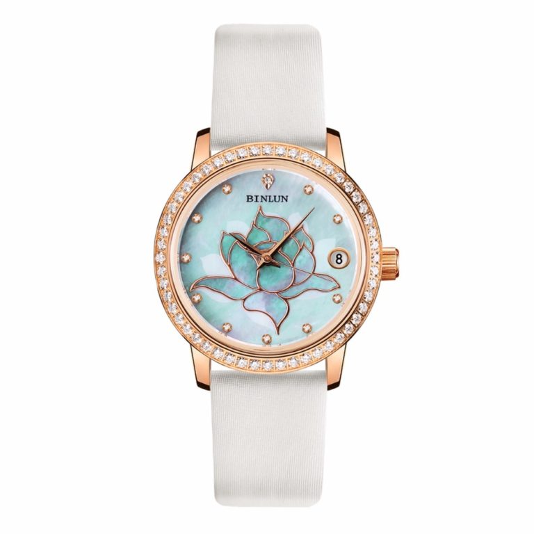 BINLUN Season Series Diamond Case Automatic Women's Watch Luxury 21 Jewel Engine Women Watch Elegant Women Automatic Wrist Watch 1 Women's Automatic Watch with Sapphire Crystal, Calfskin Leather Strap