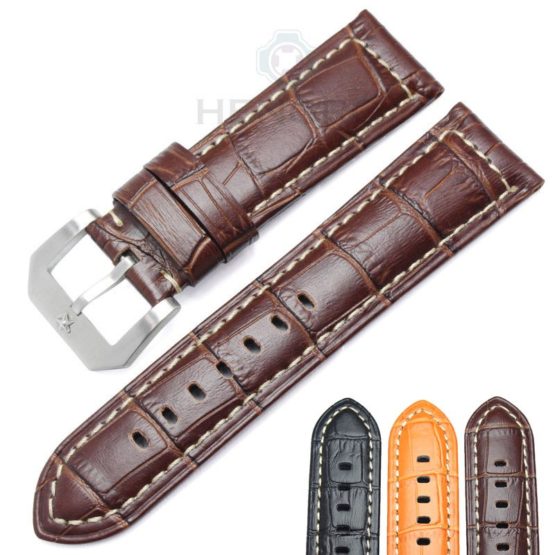HENGRC Watchbands 24mm Brown Black Genuine Leather Women Wen Watch