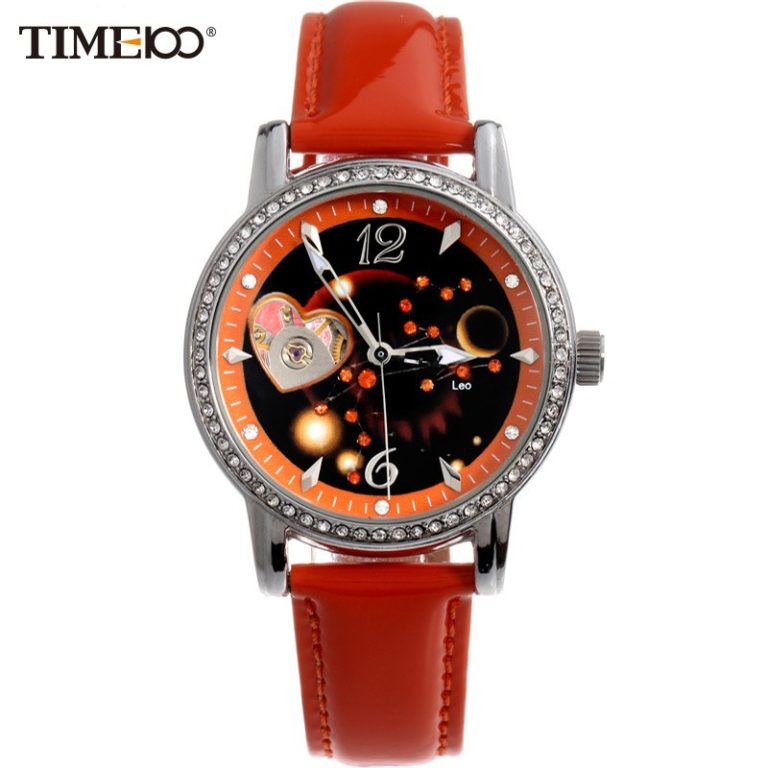 TIME100 Ladies New Fashion 12 Constellation Leo Automatic Mechanical Self-Winding Skeleton Leather Brand Women Wrist Watches TIME100 Ladies New Fashion 12 Constellation Leo Automatic Mechanical Watches