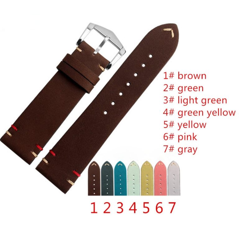 20 22mm Man Lady Cowhide Suede Leather Brown Green Yellow Pink Yellow Grey VINTAGE Watch Band Strap Belt Silver Brushed Buckle 2 20 22mm Man Lady Cowhide Suede Leather Watch Band Strap