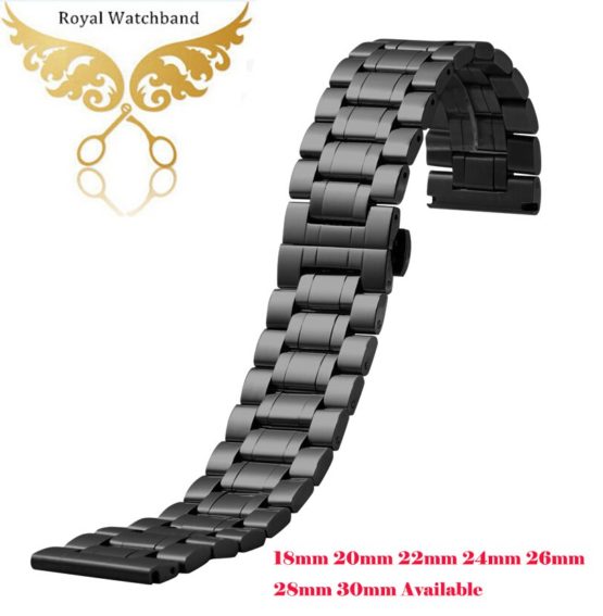 Watch band 18mm 20mm 22mm 24mm 26mm 28mm 30mm Black Stainless Steel