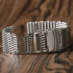 22mm Stainless Steel Shark Mesh Watch Band Strap Push Button Solid Link Silver