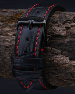 NEW Mens High quality Genuine Leather Black Croco Stitch Watch Band Strap