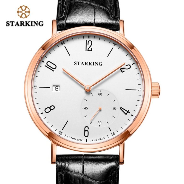 STARKING Luxury Men Automatic Mechanical Watch Self-Wind Auto Date Skeleton Elegant Blue Leather Strap Wrist Watch Male AM0232 STARKING Luxury Men Automatic Mechanical Watch Self-Wind Auto Date