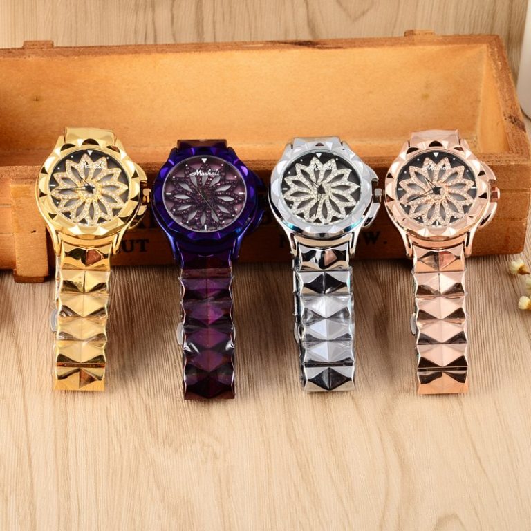 GOOD LUCK Floral Rotation Watch Women Crystals Watches Heavy Metals Students Steel Wrist watch Relojes Diamond Montre Femme W064 GOOD LUCK Floral Rotation Watch Women Crystals Watches