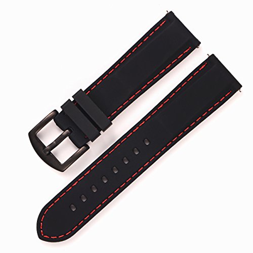 22mm Quick Release Silicone Watch Strap for Watches and Smartwatches Replacement Watch Band Black(Red Stitching Black Buckle) 1 22mm Quick Release Silicone Watch Strap for Watches