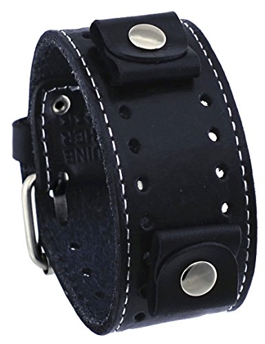 Nemesis Black Wide Leather Cuff Wrist Watch Band