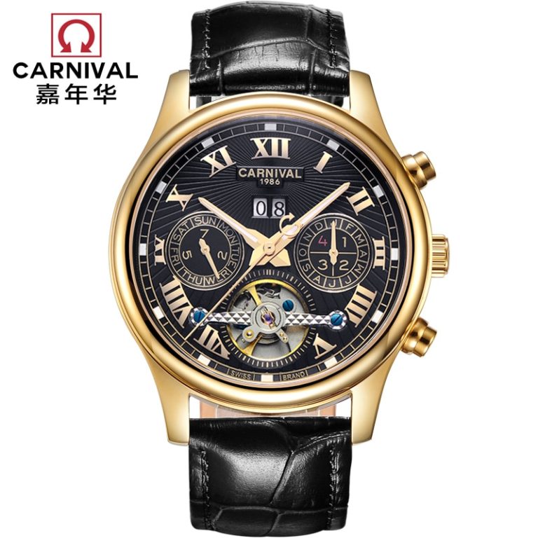 Carnival tourbillon diving sport fashion mechanical watch men leather strap wrist watches luxury brand clock relogio reloj uhren 2 Carnival Tourbillon Automatic Mechanical Men’s Watch