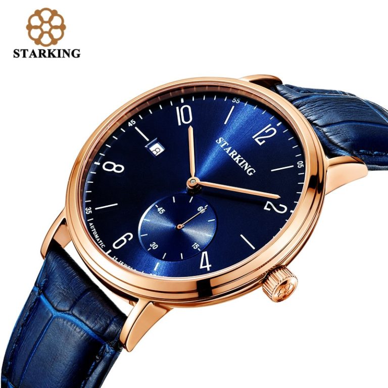 STARKING Luxury Men Automatic Mechanical Watch Self-Wind Auto Date Skeleton Elegant Blue Leather Strap Wrist Watch Male AM0232 2 STARKING Luxury Men Automatic Mechanical Watch Self-Wind Auto Date