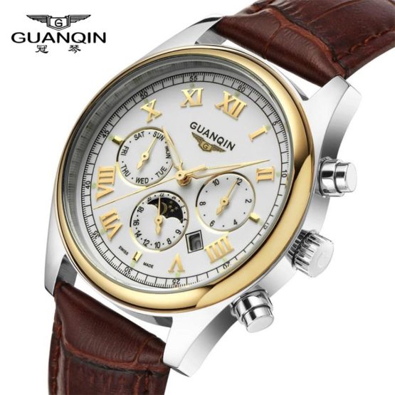 GUANQIN Retro Design Leather Band Watches Men