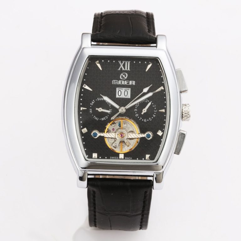 GOER Tourbillon Mechanical Watches PU Leather Strap Automatic Mechanical