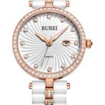 BUREI Women's Elegant Analog Quartz Wrist Watches Diamond Bezel