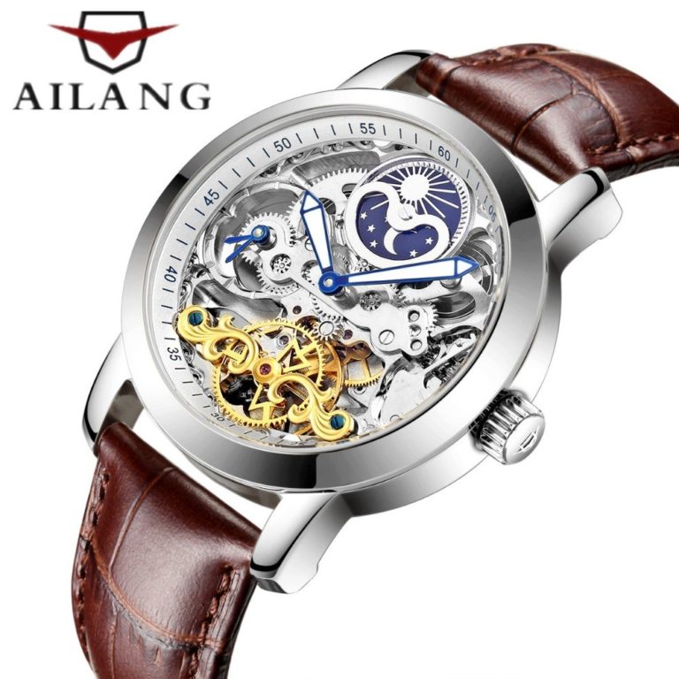 Skeleton Tourbillon Mechanical wind Men Watch AILANG Famous brand
