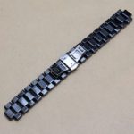 Premium Black Ceramic Watch Band with Silver Deployment Clas